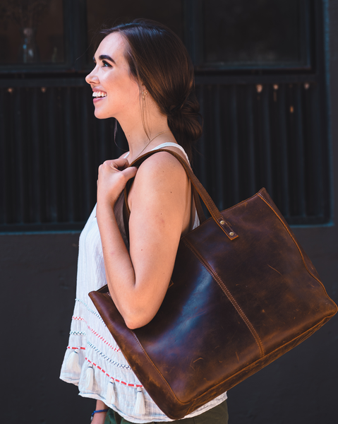 Crazy Horse Leather Tote Bag - YONDER BAGS