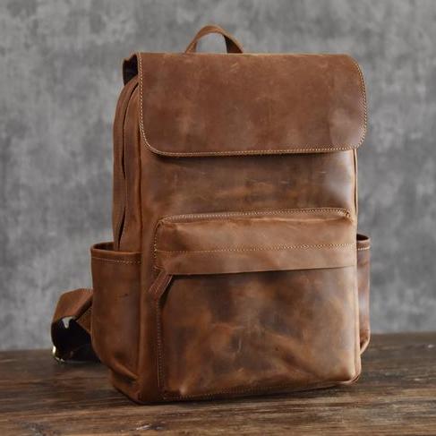 Crazy Horse Leather Backpack Men Laptop Backpack Handmade Travel Backp –  ROCKCOWLEATHERSTUDIO