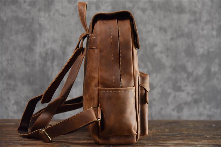 Crazy Horse Leather Backpack Men Laptop Backpack Handmade Travel Backp –  ROCKCOWLEATHERSTUDIO