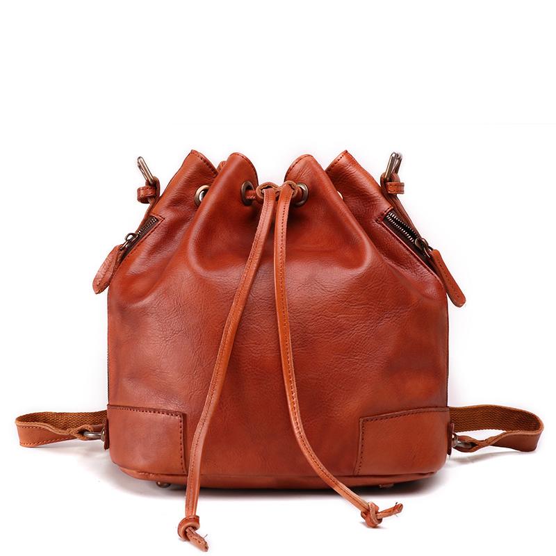 Tulip Vintage Leather Bucket Bag Light Brown Crazy Horse